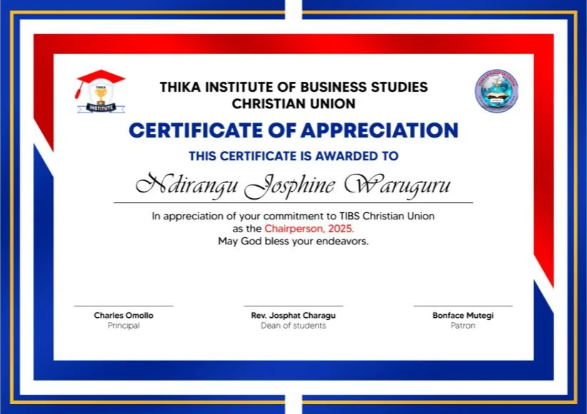 TIBS Christian Union — Certificate