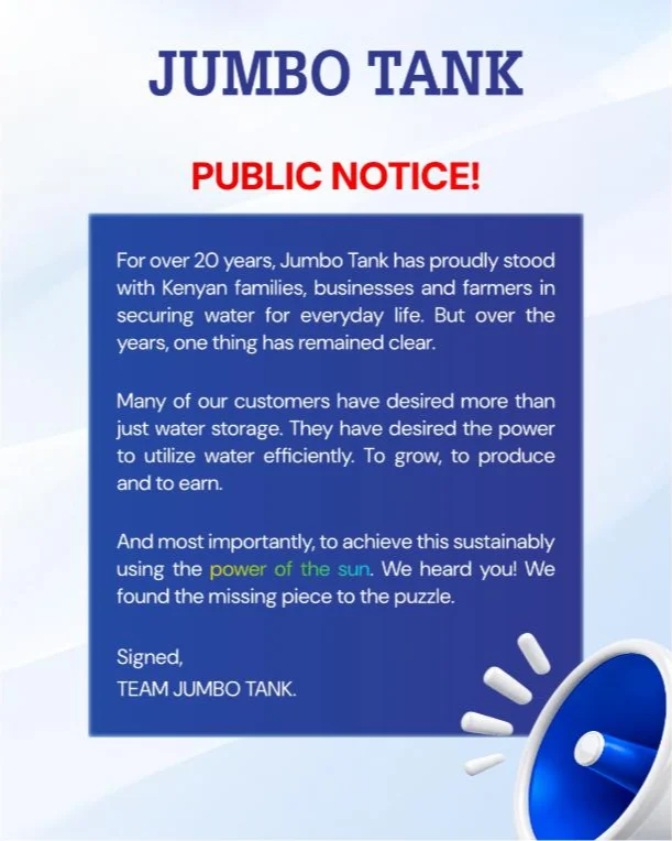 Jumbo Tank x SunCulture — Public Notice